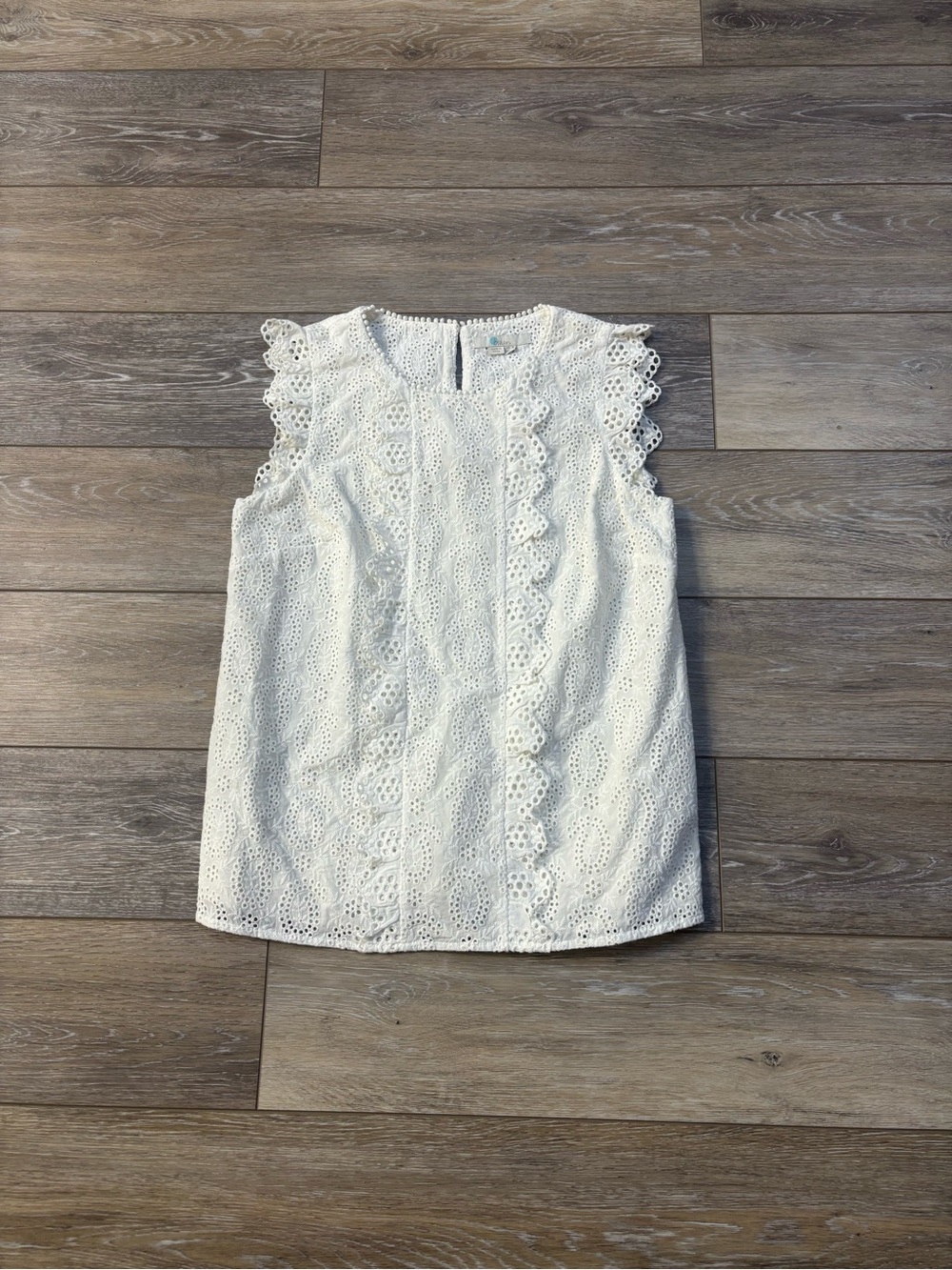 Boden Eyelet Top Sz 4 White Ruffle Cottagecore Peasant Prairie Garden Feminine